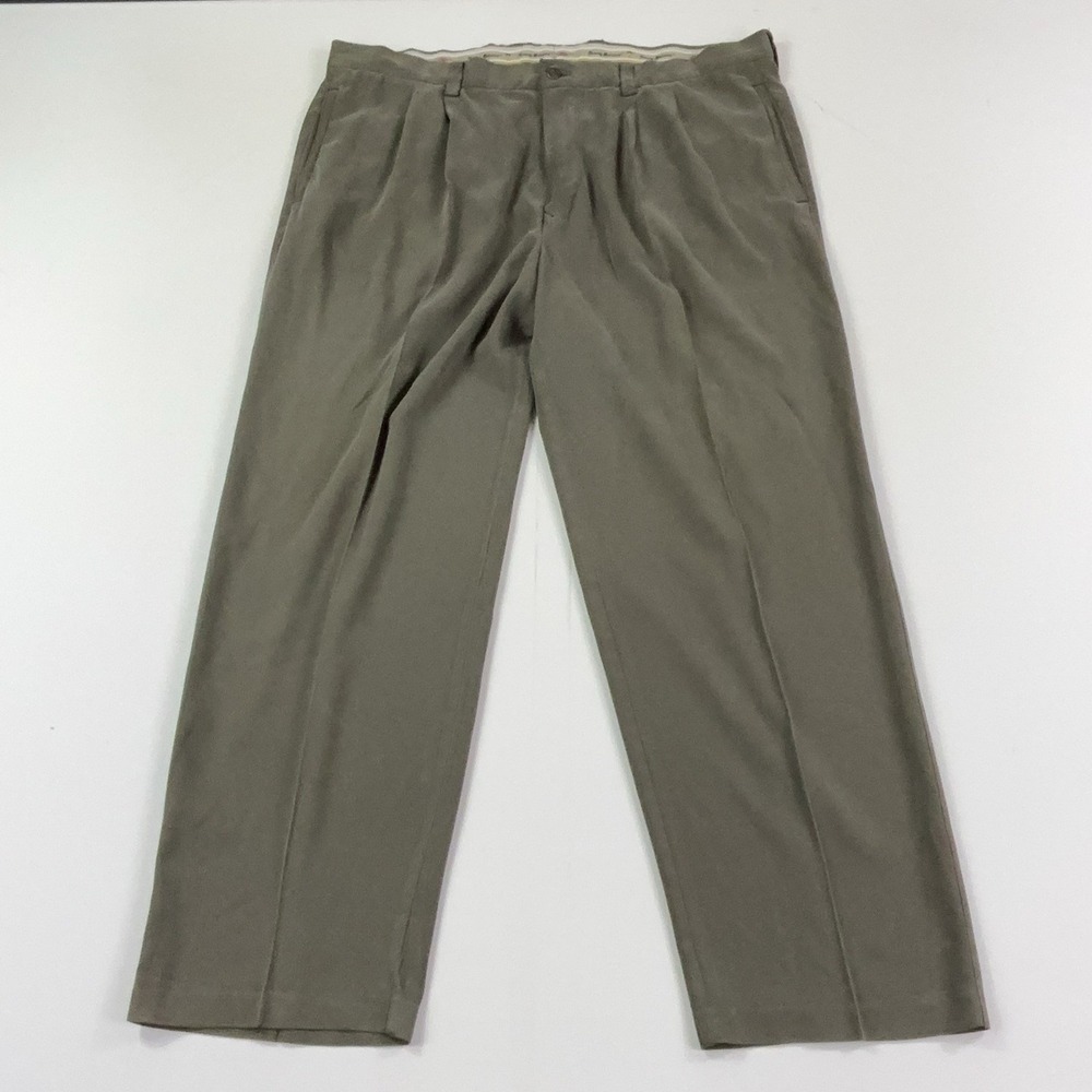Tommy Bahama Pants Mens 42x30 Green Silk Dress Pleated Relaxed Fit Pockets